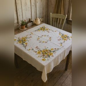 1950’s Vintage Floral Tablecloth – Yellow & Orange Wildflower Print